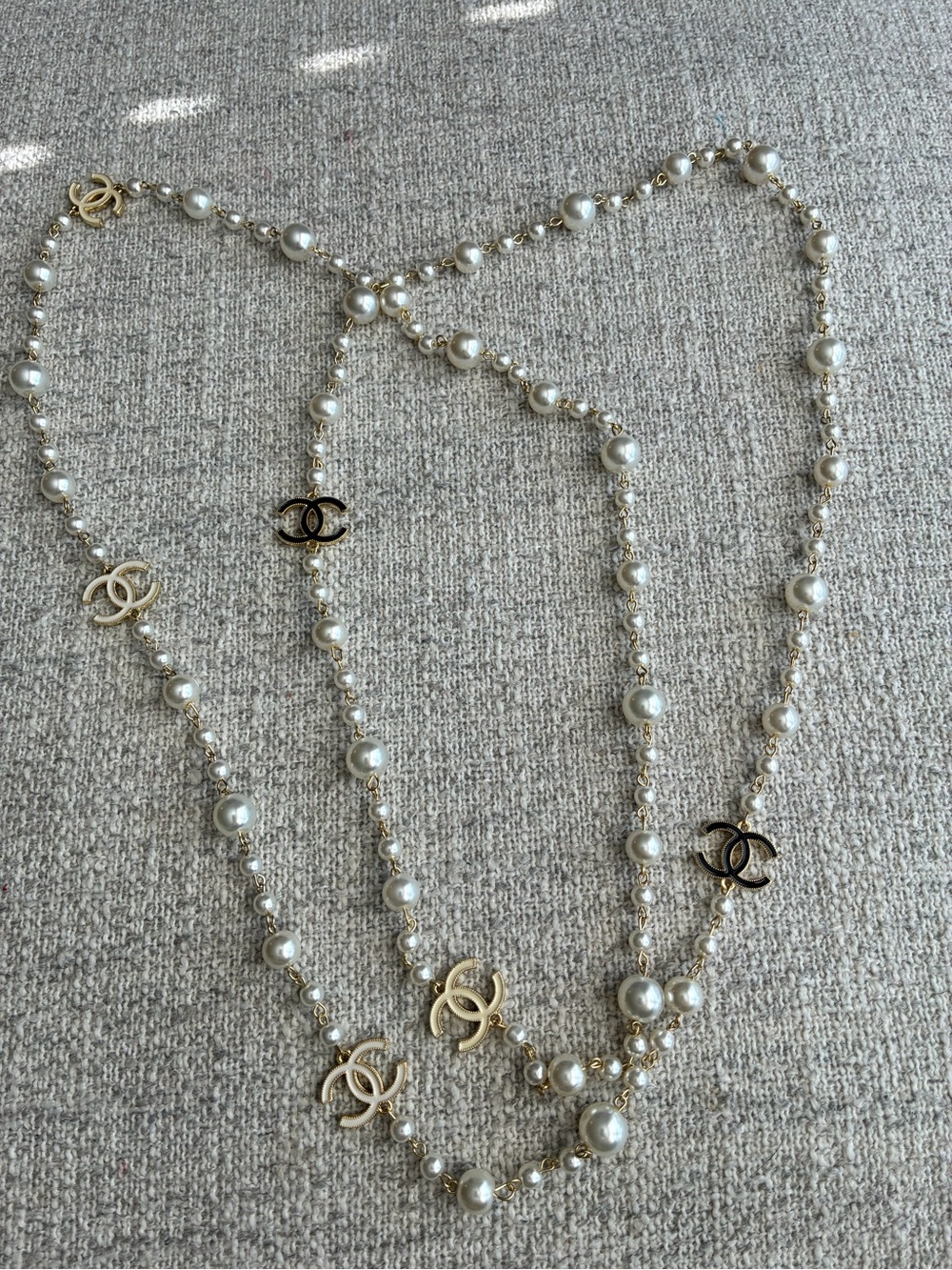 Inspired Pearl Station Long Necklace - Gold and White/Black